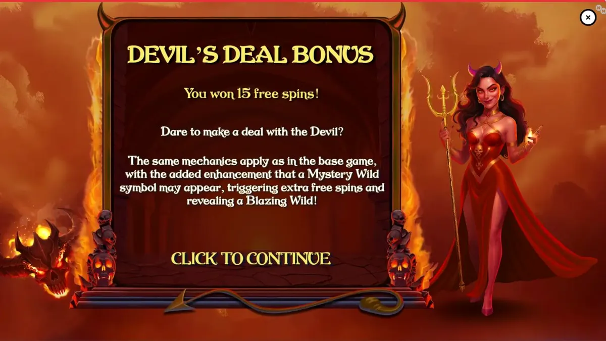 Demon Queen slot machine interface with fiery gothic theme